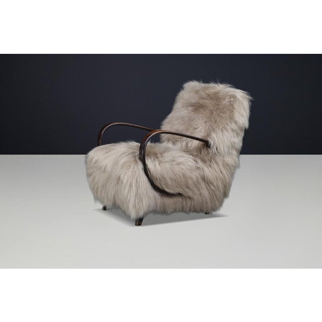 Art Deco Sheepskin Lounge Chair by Jindřich Halabala, Czech, 1940s For Sale - Image 6 of 10
