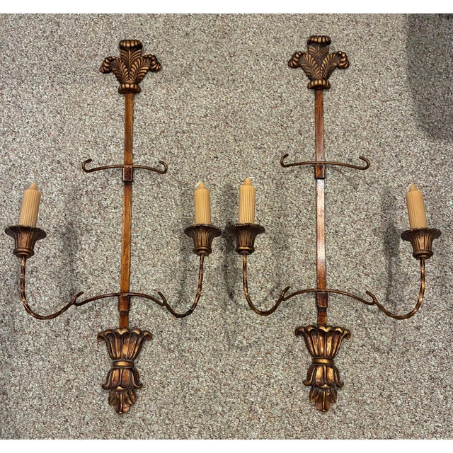 Pair of Italian Florentine Gilt-Metal Sconces, in the Manner of Li Puma Firenze, Circa 1960. For Sale In New York - Image 6 of 6