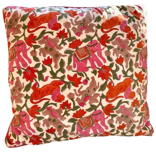 Kravet Pair of Roller Rabbit Pillows in Pink and Orange Elephants and Lions For Sale - Image 4 of 12