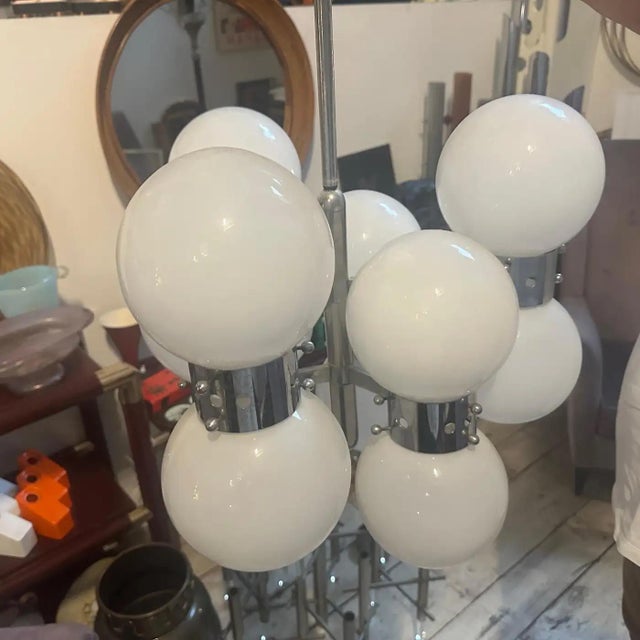 Vintage 1960s Italian Space Age Chandelier with Opaline Glass Globes This striking chandelier is a superb example of...