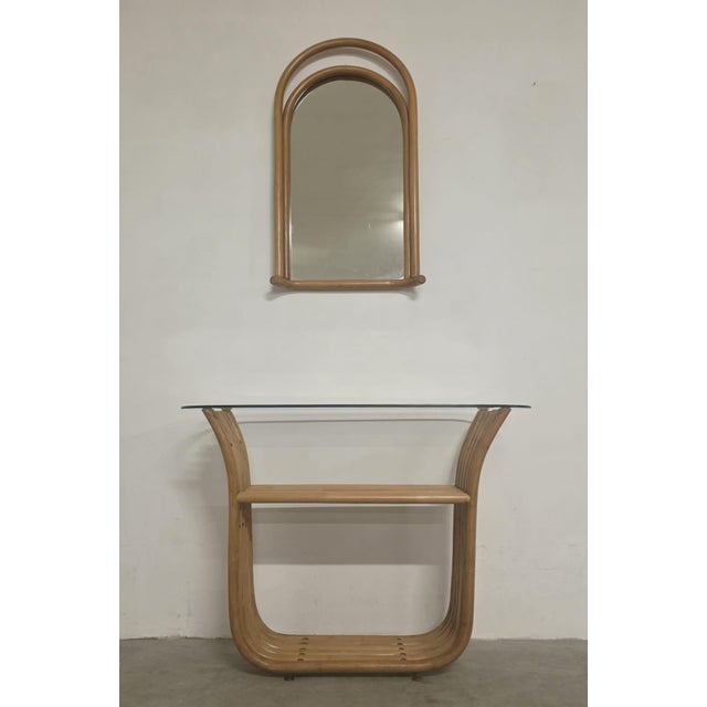 Bamboo Console Table with Mirror, 1980s, Set of 2 For Sale - Image 6 of 16