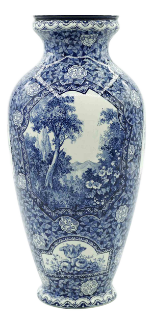 Blue Ceramic Vase by Franz Anton Mehlem, 19th Century