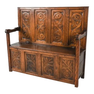 Late 19th Century Antique Dutch Oak Hall Bench For Sale
