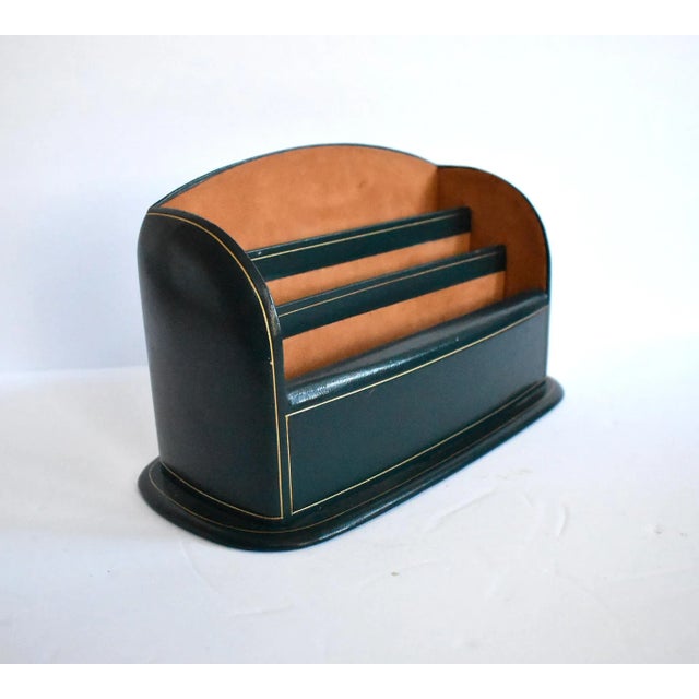 Green Vintage Italian Green Leather Desk Set - Document Holder, Ashtray, and Letter Holder For Sale - Image 8 of 13