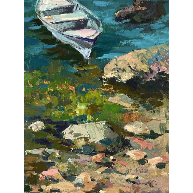 Oil Painting a Lonely Boat on the Seashore Yuriy Suprunchuk For Sale - Image 10 of 11
