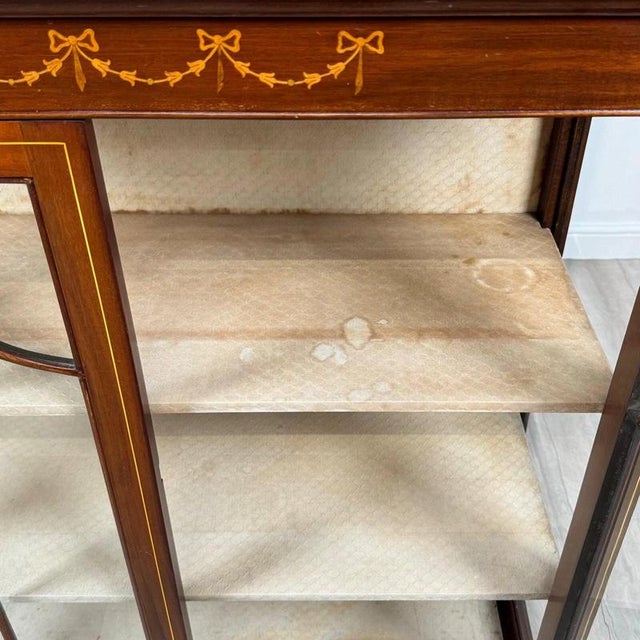 Brown Antique English Inlaid Mahogany Display Cabinet For Sale - Image 8 of 12