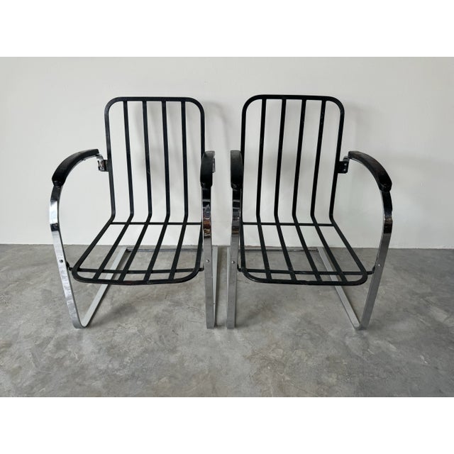 American 1930s Vintage Kem Weber Deco Chrome Springer Chairs - a Pair For Sale - Image 3 of 12