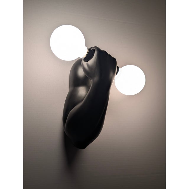 Ceramic Black Ceramic Wall Sconce from J.C. Peiré, 1980s For Sale - Image 7 of 12
