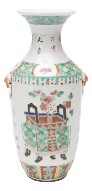 Chinese Famille Rose Rouleau Vase With Ancient Censers, C. 1930