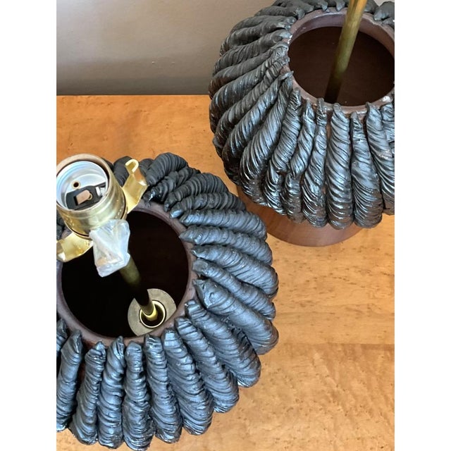 Early 21st Century Vintage Custom Kass O’Brien Slab Built Ceramic Lamps - A Pair For Sale - Image 5 of 13