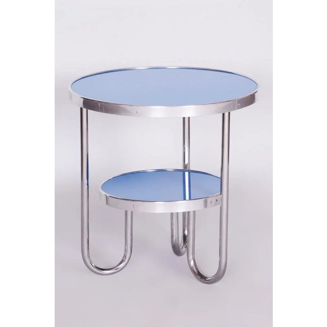 Small Czech Blue Bauhaus Table in Chrome from Kovona, 1930s For Sale - Image 12 of 12