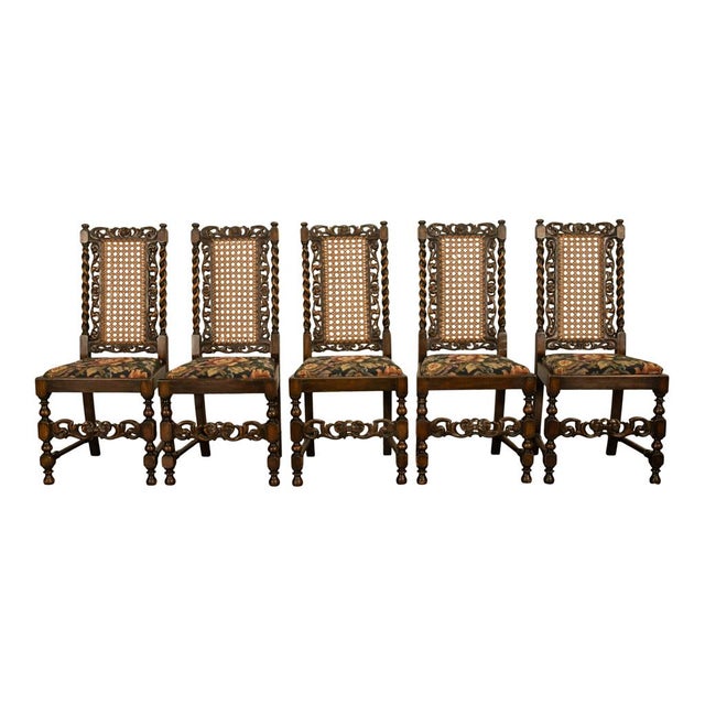 Late 19th Century Antique 19thC Set 6 Carved Caned Jacobean Barley Twist Walnut Dining Chairs 1870 For Sale - Image 5 of 18