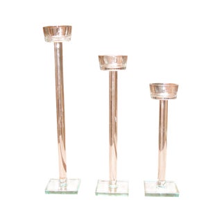 Minimalist Glam Glass Candlesticks - Set of 3 For Sale