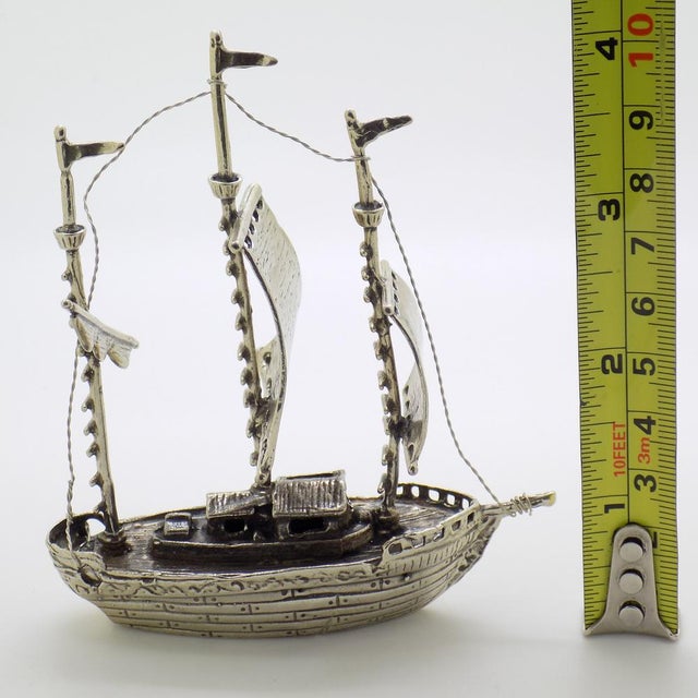 Large Vintage Italian Silver Galleon Sailing Ship Figurine, 1980s For Sale - Image 15 of 16