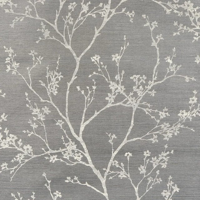 Schumacher Twiggy Sisal Wallpaper in Charcoal For Sale