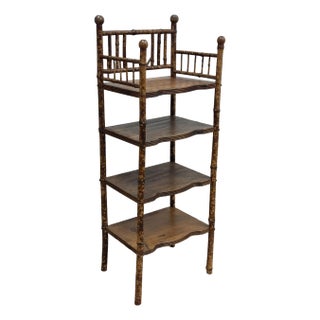Vintage Scorched Bamboo Four Tier Etagere For Sale
