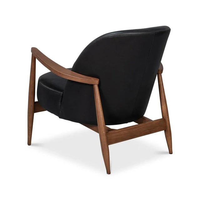 2020s Mid Century Black Leather Arm Chair For Sale - Image 5 of 13