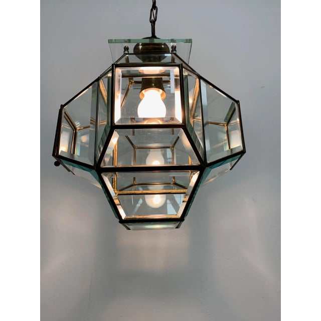 Large Italian Lantern in Brass & Cut Glass, 1950s For Sale - Image 13 of 17