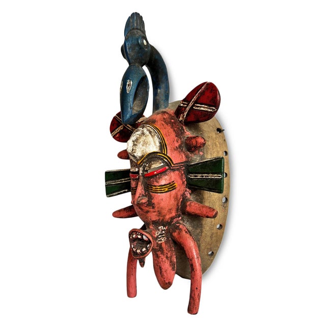 Vintage Senufo Red & Blue Mask For Sale - Image 4 of 7