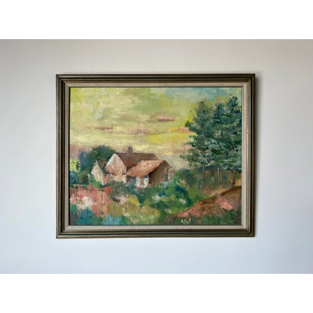 Mid-Century Modern 70's Vintage " Old House in Maine " Expressionist - Style Oil on Canvas Painting For Sale - Image 3 of 13