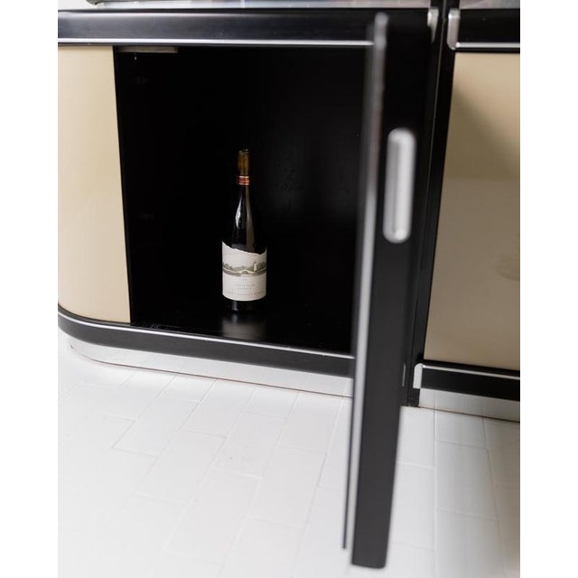 Vintage Art Deco Style Bar Cabinet in Lacquered Wood, Green Marble, Aluminium and Curved Smoked Glass, 1950s For Sale - Image 11 of 17