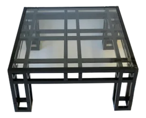 Post Modern Black Lacquer and Glass Geometric Square Coffee Table, Circa 1980s