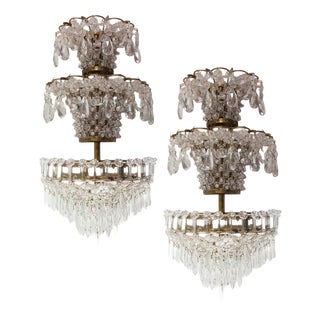 Large French Wall Sconces in Brass and Crystal, 1940s, Set of 2 For Sale