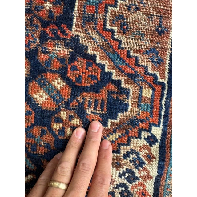Persian 1920s Southwest Persian Khamseh Deep Blues, Amber, Peacock Green Rug 7.8 x 9 For Sale - Image 3 of 13