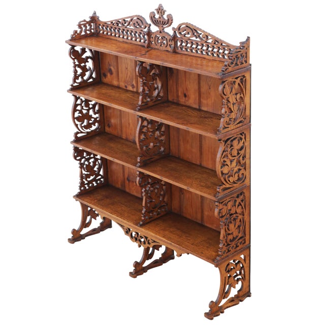 Antique c.1900 Oak Fret-Cut Waterfall Bookcase – Wall or Floor Standing, Fine Quality Full of authentic charm and...