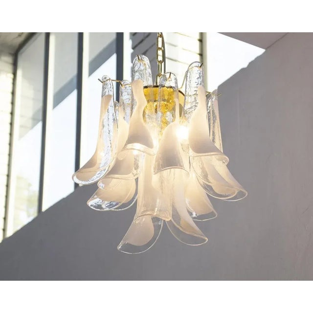 Gold Murano Glass Crystal and White Glass Petal Ceiling Lamp, 1990s For Sale - Image 8 of 12