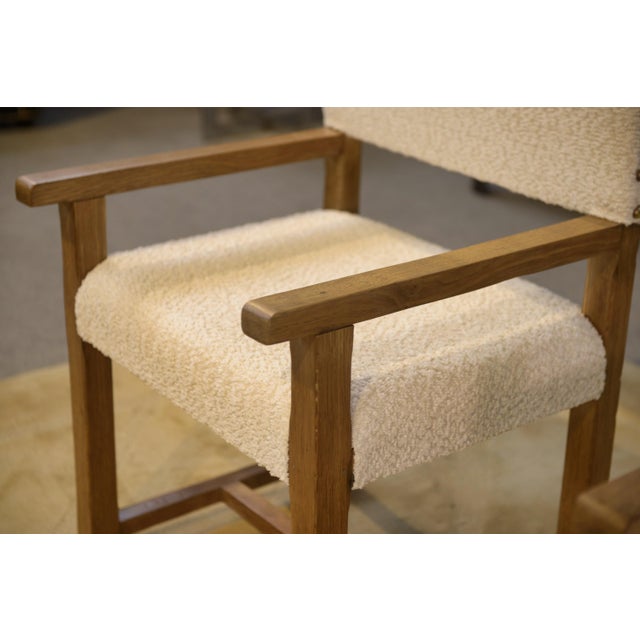 Brutalist Armchairs in Oak and Ecru Boucle Fabric, 1950s, Set of 2 For Sale - Image 11 of 14