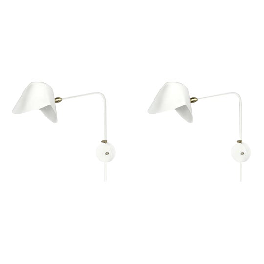 Modern White Anthony Wall Lamps by Serge Mouille, Set of 2 For Sale