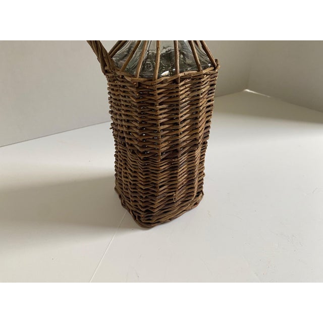 Brown Vintage French Country Wicker-Wrapped Square Bottle For Sale - Image 8 of 12