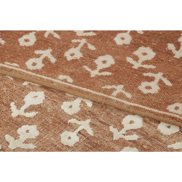Textile Contemporary Block Print Floral Natural Silk Runner by Rug & Kilim, India For Sale - Image 7 of 9