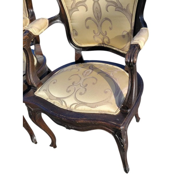 Ebony Pair 1940s French Provincial Maple Louis XV Ebony Armchairs – Newly Upholstered For Sale - Image 8 of 16