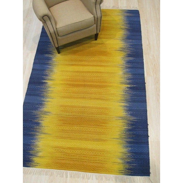 Yellow 8x10 Yellow Flat Weave Wool Ombre Horizon Geometric Modern Carpet Rug For Sale - Image 8 of 9