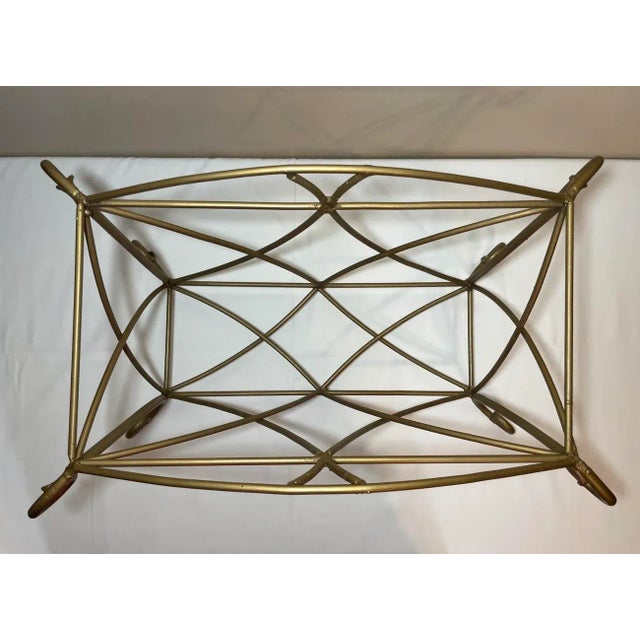 Vintage Hollywood Regency Gold Finish Wrought Iron Diamond & Scroll Magazine Rack For Sale In Phoenix - Image 6 of 9