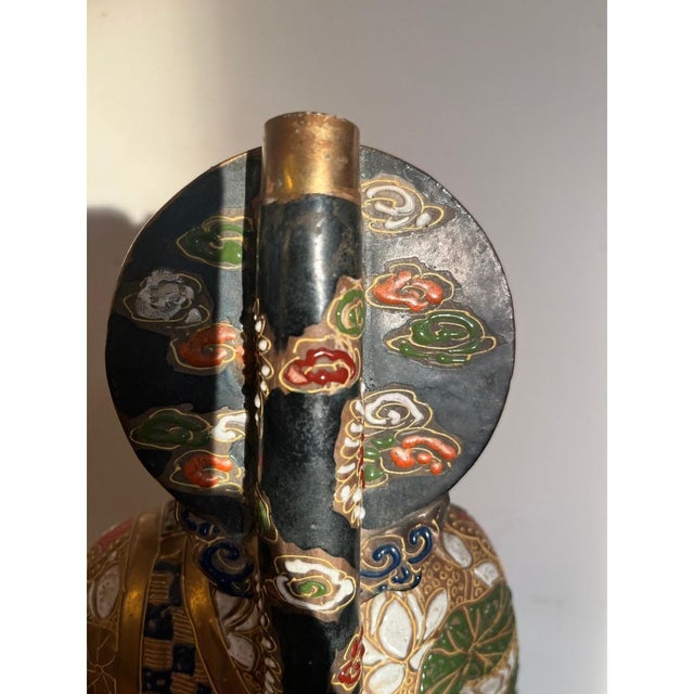 Japanese Vintage Japanese Satsuma Porcelain Buddha Moriage Gilt Statue 10" Immortal For Sale - Image 3 of 14