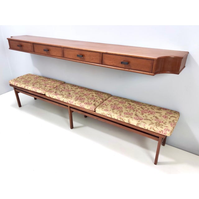 Vintage Entryway Set of Wall Mirror, Walnut Console and Bench, Italy, 1959, Set of 3 For Sale - Image 9 of 18