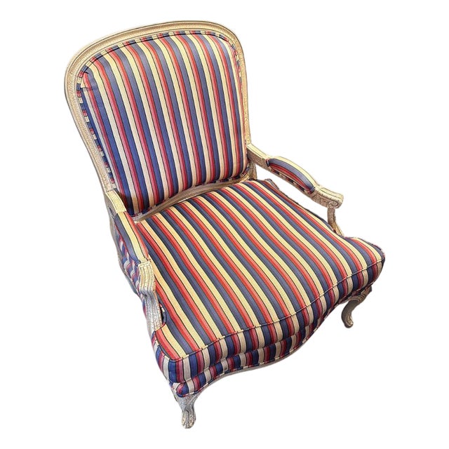 Mid 20th Century Drexel Heritage Louis XV Upholstered Bergere Chair For Sale
