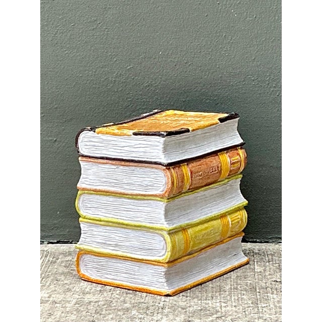 Mid-Century Modern Vintage Italian Glazed Ceramic Books Low Stool For Sale - Image 3 of 18