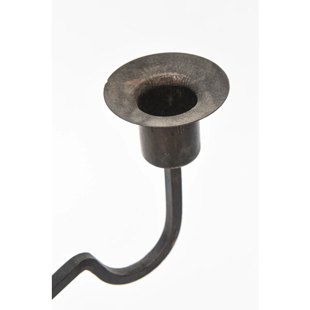 Bronze Vintage Arts and Crafts Bronze 3 Arm Candlestick Austrian Signed For Sale - Image 8 of 11