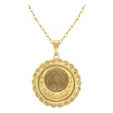 Veinte Pesos Gold Coin Necklace with Rope Bezel 14k Yellow Gold 16" For Sale