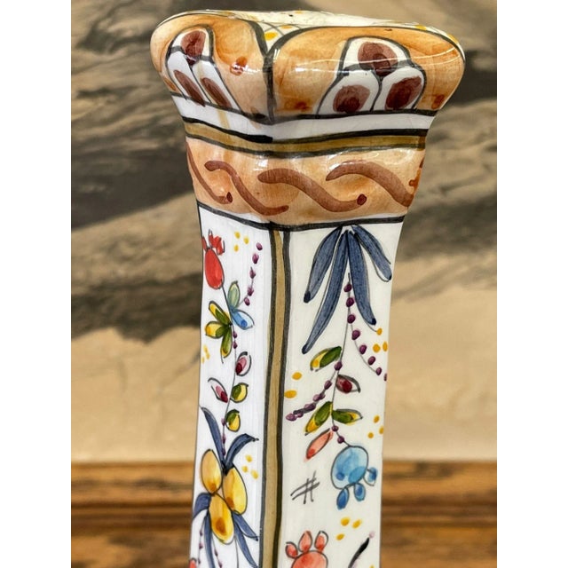 Hand Painted Portuguese Candle Holder. Made in the 1970s Dimensions. 4 1/2 W ; 4 1/2 D ; 9 1/2 H