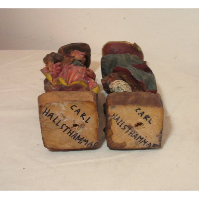 1950s Pair Rare Museum Hand Carved Wood Carl Hallsthammar Folk Art Figural Sculpture For Sale - Image 10 of 12
