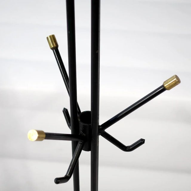 Mid-Century Black Metal & Brass Sputnik Style Coat Stand, 1950s For Sale - Image 6 of 9