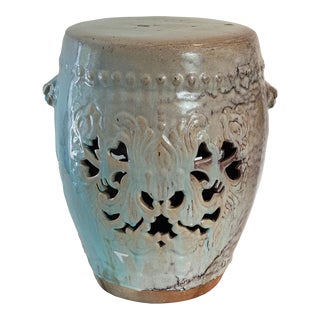 Antique Chinese Ceramic Garden Stool in Teal and Purple Flambe Glaze For Sale