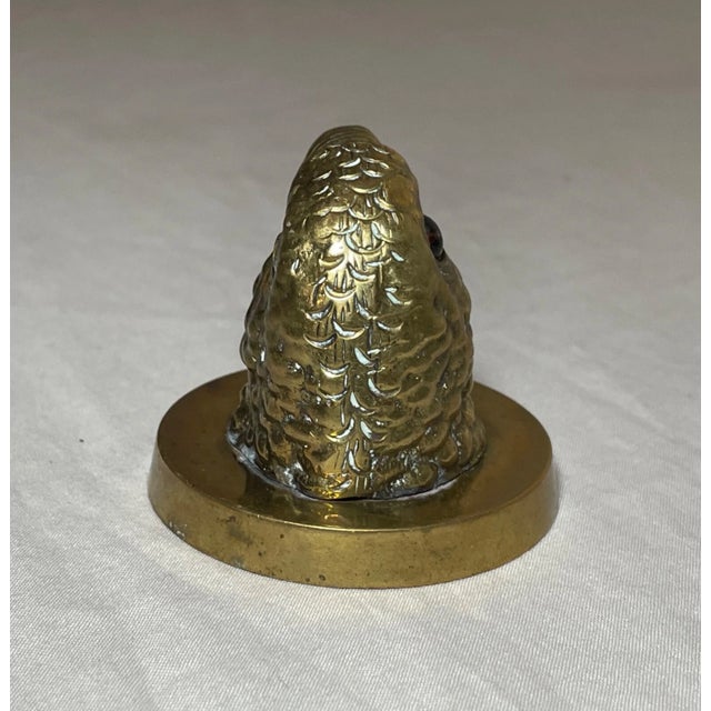 Antique Figural Solid Brass Figural Parrot Bird Glass Eyes Paperweight Statue For Sale In New York - Image 6 of 12