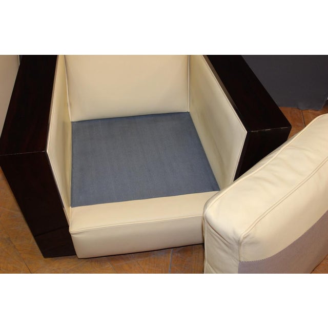 Set of Art Deco style Armchairs in Rosewood & Leather, 1980s For Sale - Image 3 of 16