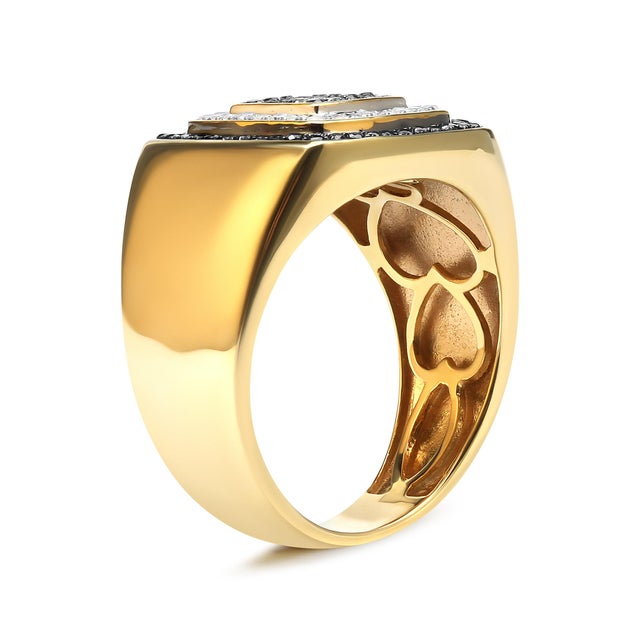 Haus of Brilliance Men's 10K Yellow Gold 3/4 Cttw White and Black Treated Diamond Ring Band (Black / I-J Color, I2-I3 Clarity) - Size 11 For Sale - Image 4 of 6